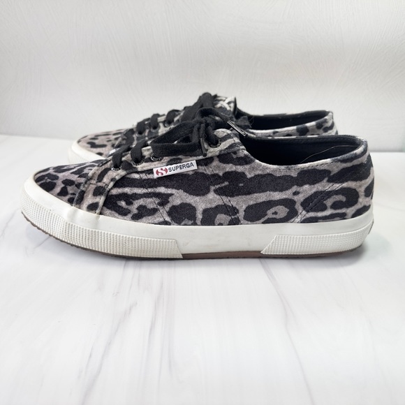 Superga 2750 Cotu Classic Gray Velvet Leopard Print Sneaker Wm Size 9.5 UK 41 - Picture 6 of 9